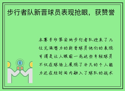 步行者队新晋球员表现抢眼，获赞誉